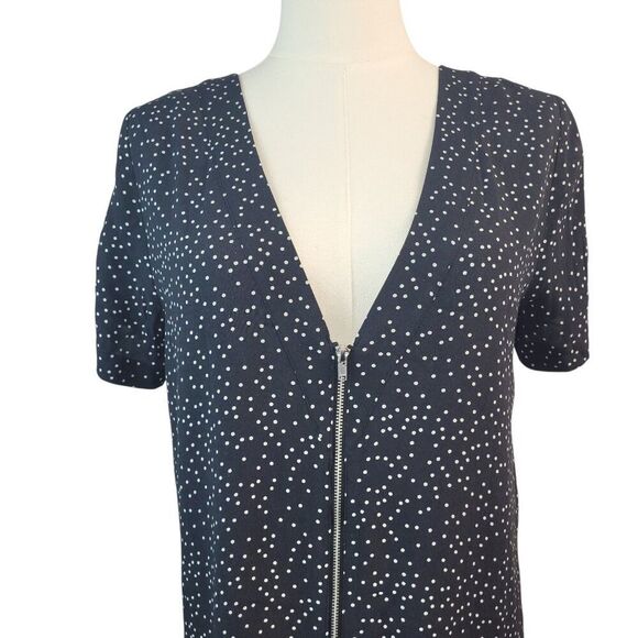 NEW Madewell Size 0 Front Zip Mini Dress Black and White Polka Dot V-Neck Lined - Picture 7 of 15